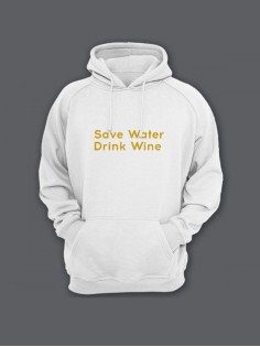 Прикольная мужская толстовка с капюшоном - худи с принтом "Save water drink wine"