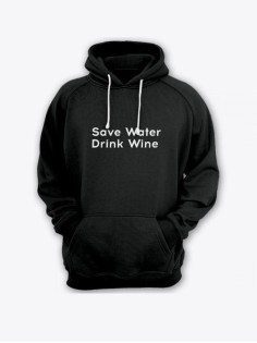 Прикольная мужская толстовка с капюшоном - худи с принтом "Save water drink wine"