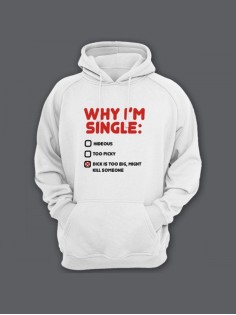 Мужская толстовка с капюшоном с принтом «Why i'm single» / Худи с прикольной надписью.