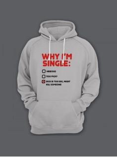 Мужская толстовка с капюшоном с принтом «Why i'm single» / Худи с прикольной надписью.
