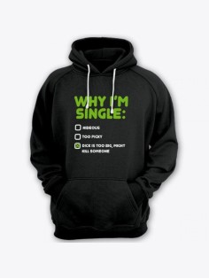 Прикольная мужская толстовка с капюшоном - худи с принтом "Why i'm single"