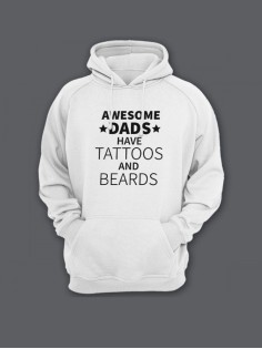 Прикольная мужская толстовка с капюшоном - худи с принтом "Awesome dads have tattoos and beards"