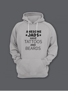 Прикольная мужская толстовка с капюшоном - худи с принтом "Awesome dads have tattoos and beards"
