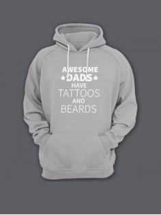 Прикольная мужская толстовка с капюшоном - худи с принтом "Awesome dads have tattoos and beards"