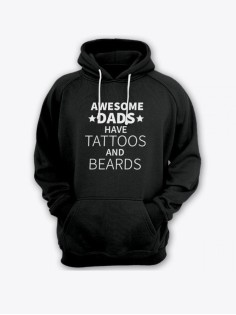 Прикольная мужская толстовка с капюшоном - худи с принтом "Awesome dads have tattoos and beards"