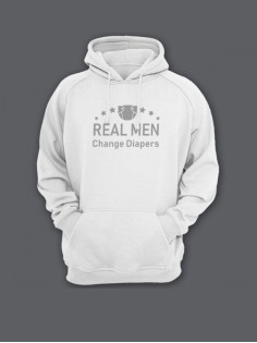 Прикольная мужская толстовка с капюшоном - худи с принтом "Real man change diapers"