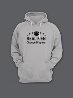 Прикольная мужская толстовка с капюшоном - худи с принтом "Real man change diapers"