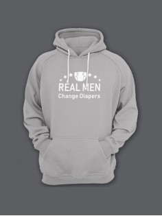 Прикольная мужская толстовка с капюшоном - худи с принтом "Real man change diapers"