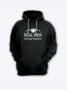 Прикольная мужская толстовка с капюшоном - худи с принтом "Real man change diapers"