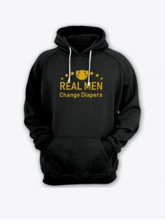 Прикольная мужская толстовка с капюшоном - худи с принтом "Real man change diapers"