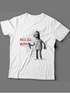 Мужская футболка с прикольным принтом "Kill all huma"