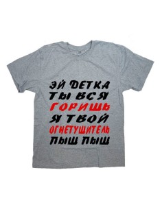 Мужская футболка с прикольным принтом "Эй детка ты вся горишь, я твой огнетушитель, пыш пыш"