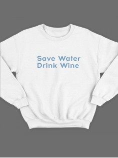 Мужской свитшот с принтом «Save water» / Модная толстовка без капюшона с прикольной надписью.
