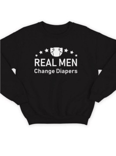 Мужской свитшот с принтом «Real men» / Модная толстовка без капюшона с прикольной надписью.