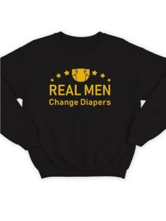 Мужской свитшот с принтом «Real men» / Модная толстовка без капюшона с прикольной надписью.