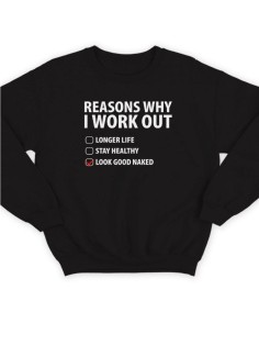 Мужской свитшот с принтом «Reasons why» / Модная толстовка без капюшона с прикольной надписью.