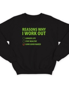 Мужской свитшот с принтом «Reasons why» / Модная толстовка без капюшона с прикольной надписью.