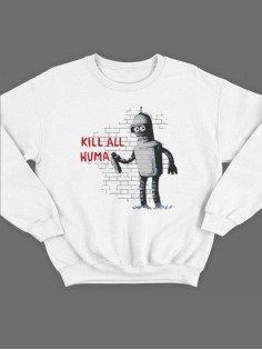 Модный свитшот - толстовка без капюшона с принтом "Kill all huma"