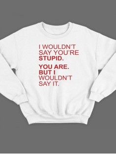 Мужской свитшот с принтом «I wouldn't» / Модная толстовка без капюшона с прикольной надписью.