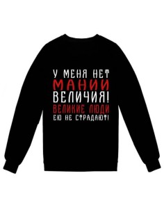 Мужской свитшот с принтом «У меня нет мании величия» / Модная толстовка без капюшона с принтом.