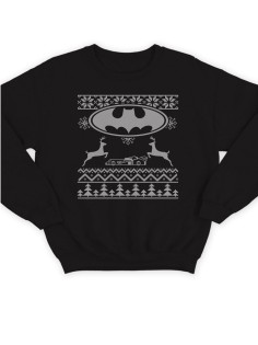 Модный свитшот - толстовка без капюшона с принтом "С новогодним принтом и знаком бэтмена"