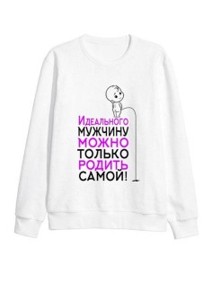 Женский свитшот с принтом «Идеального мужчину» / Модная толстовка без капюшона с прикольной надписью
