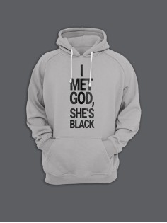 Прикольная толстовка с капюшоном - худи с принтом "I met god she is"