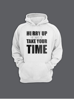 Толстовка женская с капюшоном с принтом Hurry up / Модные худи с прикольной надписью