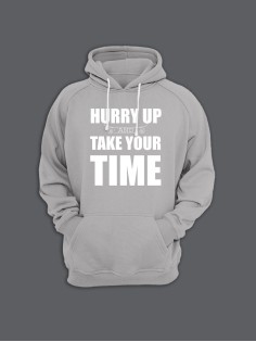 Толстовка женская с капюшоном с принтом Hurry up / Модные худи с прикольной надписью