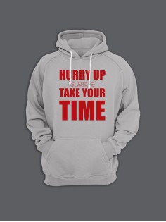 Толстовка женская с капюшоном с принтом Hurry up / Модные худи с прикольной надписью