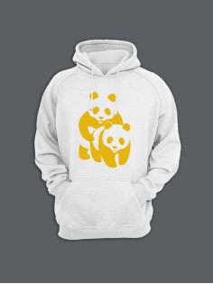 Толстовка женская с капюшоном с принтом Panda on panda / Модные худи с прикольной надписью