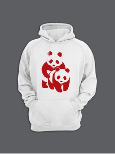 Толстовка женская с капюшоном с принтом Panda on panda / Модные худи с прикольной надписью