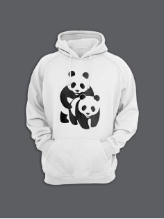 Толстовка женская с капюшоном с принтом Panda on panda / Модные худи с прикольной надписью