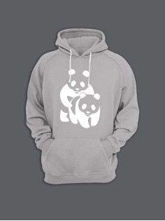 Толстовка женская с капюшоном с принтом Panda on panda / Модные худи с прикольной надписью