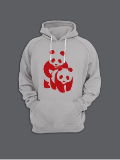 Толстовка женская с капюшоном с принтом Panda on panda / Модные худи с прикольной надписью
