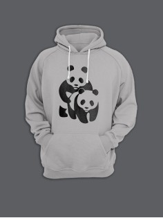 Толстовка женская с капюшоном с принтом Panda on panda / Модные худи с прикольной надписью