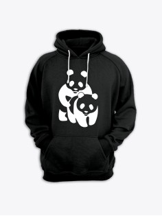 Толстовка женская с капюшоном с принтом Panda on panda / Модные худи с прикольной надписью