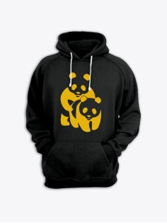 Толстовка женская с капюшоном с принтом Panda on panda / Модные худи с прикольной надписью