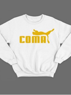 Женский свитшот с принтом «Coma» / Модная толстовка без капюшона с прикольной надписью.
