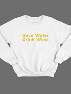 Свитшот женский модный с принтом / Толстовка для женщин с надписью Drink wine