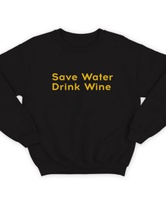 Свитшот женский модный с принтом / Толстовка для женщин с надписью Drink wine
