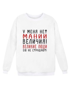 Мужской свитшот с принтом / толстовка мужская без капюшона с надписью У меня нет мании величия