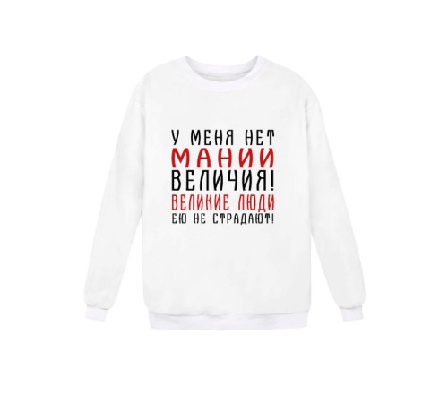Мужской свитшот с принтом / толстовка мужская без капюшона с надписью У меня нет мании величия