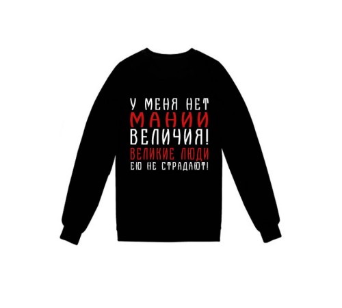 Мужской свитшот с принтом / толстовка мужская без капюшона с надписью У меня нет мании величия