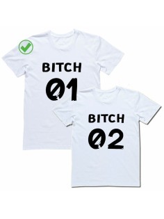 Футболки для двоих со смешными надписями с принтом Bitch 01 & Bitch 02/Парные для подруг