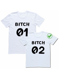 Футболки для двоих со смешными надписями с принтом Bitch 01 & Bitch 02/Парные для подруг