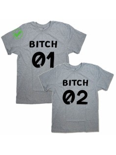 Футболки для двоих со смешными надписями с принтом Bitch 01 & Bitch 02/Парные для подруг