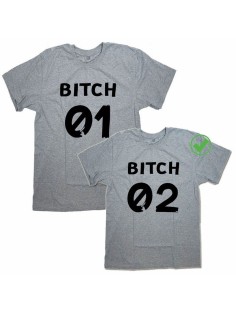 Футболки для двоих со смешными надписями с принтом Bitch 01 & Bitch 02/Парные для подруг