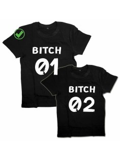 Футболки для двоих со смешными надписями с принтом Bitch 01 & Bitch 02/Парные для подруг