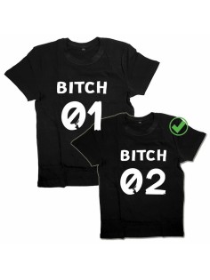 Футболки для двоих со смешными надписями с принтом Bitch 01 & Bitch 02/Парные для подруг